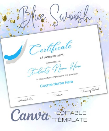 Certificate of Achievement - Blue Swoosh (Canva Editable)