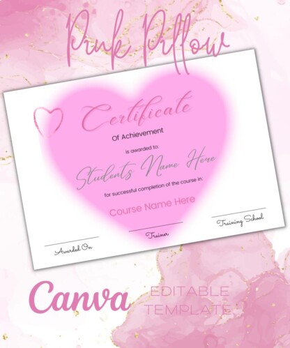 Certificate of Achievement - Pink Pillow(Canva Editable)