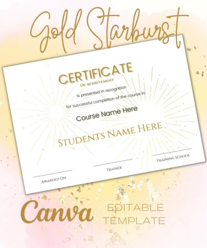 Certificate of Achievement - Gold Starburst (Canva Editable)