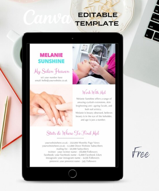 Simple One Page Media Kit - Salon / Stylist / Beauty (Canva Template) FREE