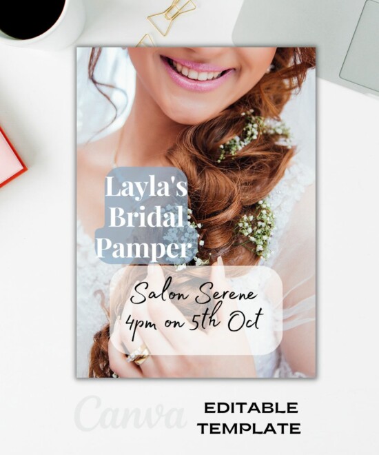 Virtual Invitation - Layla's Bridal Pamper (Canva Template) Editable