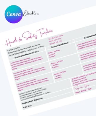 Health and Safety Policy Template - Pink Swirl (Canva Template) Editable