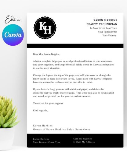 Letter / Letterhead Simple KH (Canva Template - Editable) A4