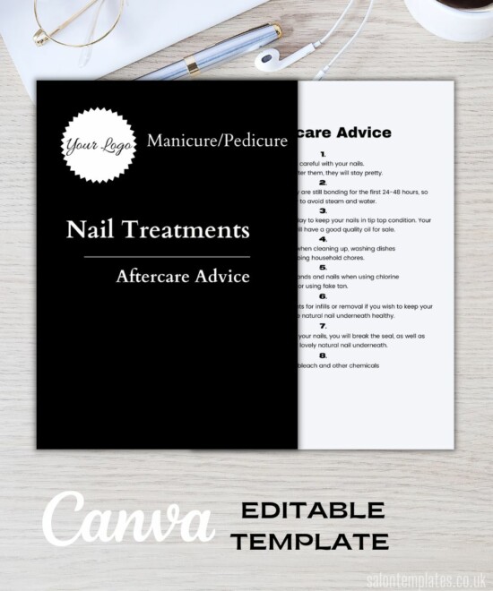 Nail Treatments Aftercare Advice Template - Monochrome (Canva Template - Editable)