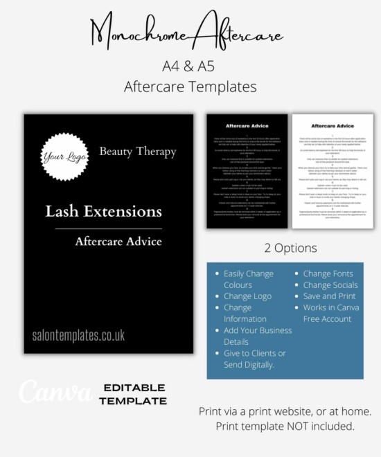 Lash Extensions Aftercare Template - Monochrome (Canva Template - Editable) - Image 3