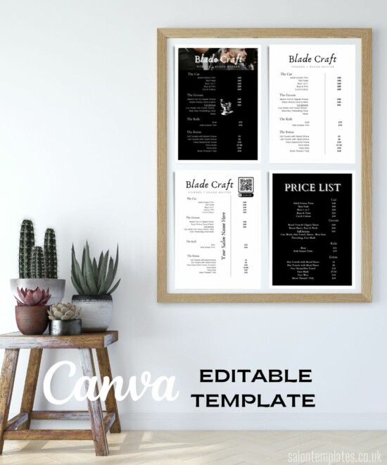 Pricelist - Barber (4 Choices) (Canva Template - Editable) A4, Poster and Graphic