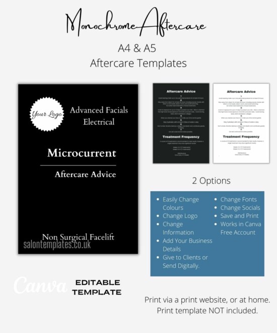 Facial Microcurrent Aftercare Template - Monochrome (Non Surgical Facelift) (Canva Template - Editable) - Image 3