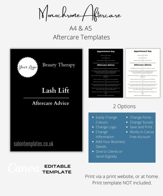 Lash Lift Aftercare Template - Monochrome (Canva Template - Editable) - Image 4