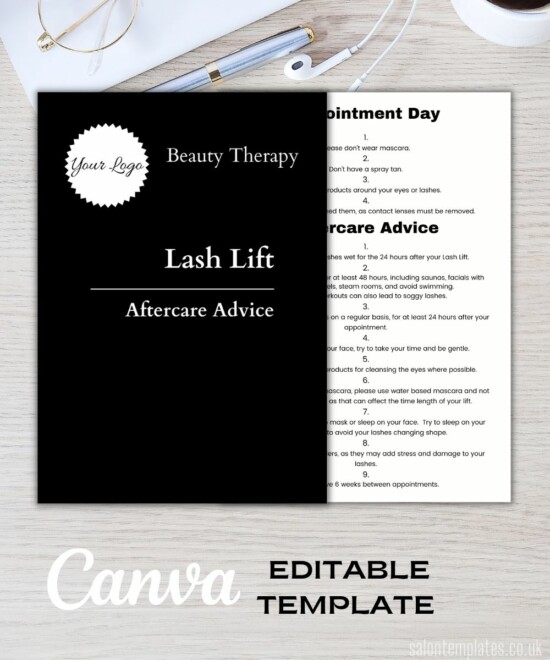 Lash Lift Aftercare Template - Monochrome (Canva Template - Editable)