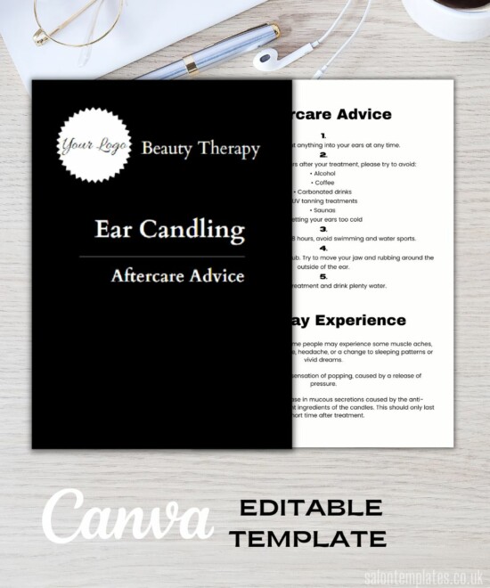 Ear Candles Aftercare Template - Monochrome (Canva Template - Editable)