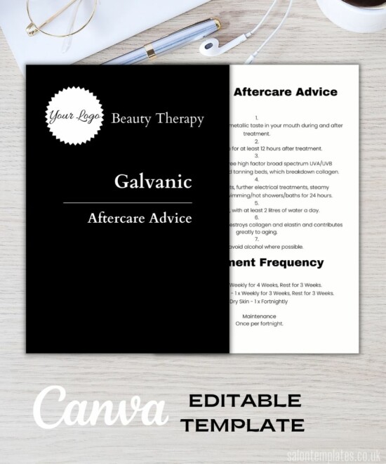 Facial Electrical Galvanic Treatment Aftercare Template - Monochrome (Canva Template - Editable)