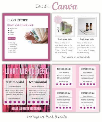 Instagram Posts - Pink Bundle of 100 (Canva Template - Editable) - Image 17