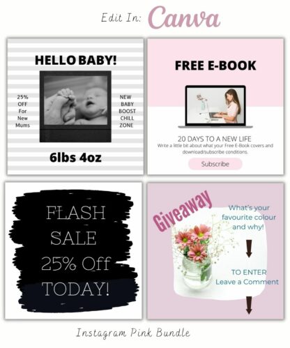 Instagram Posts - Pink Bundle of 100 (Canva Template - Editable) - Image 8