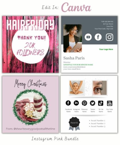 Instagram Posts - Pink Bundle of 100 (Canva Template - Editable) - Image 7