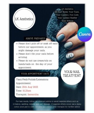 Learning & Aftercare Leaflets - Nails (Canva Template - Editable)