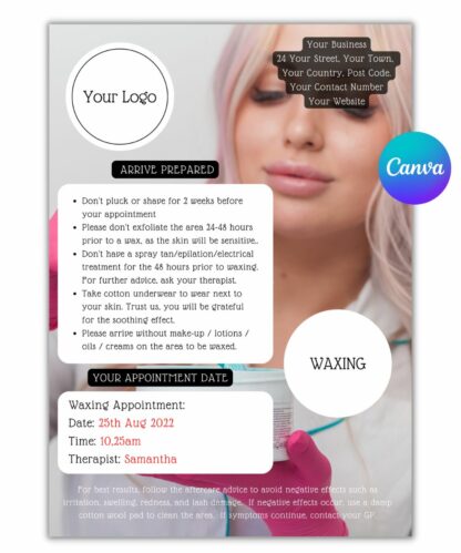 Learning & Aftercare Leaflets - Waxing (Canva Template - Editable)