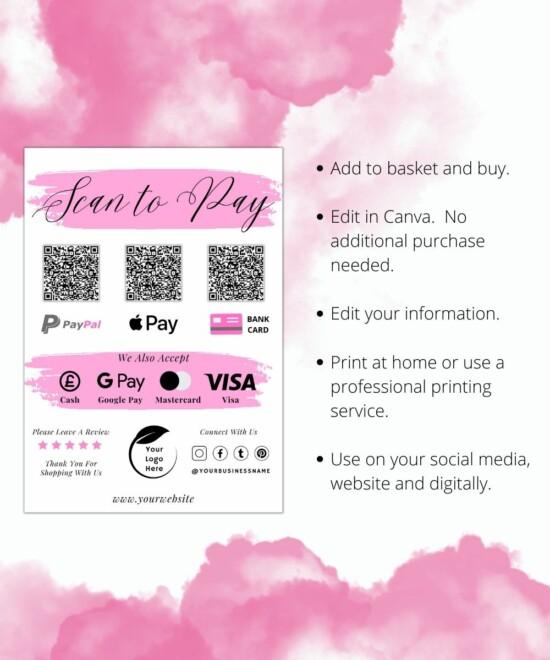 Scan To Pay - Pink Brush (Canva Template) - Image 3