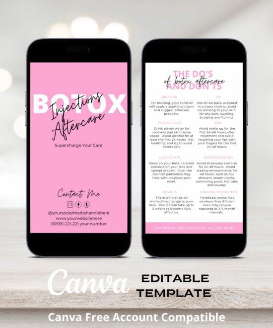 Botox Business Card Aftercare Advice  - (Canva Template - Editable)