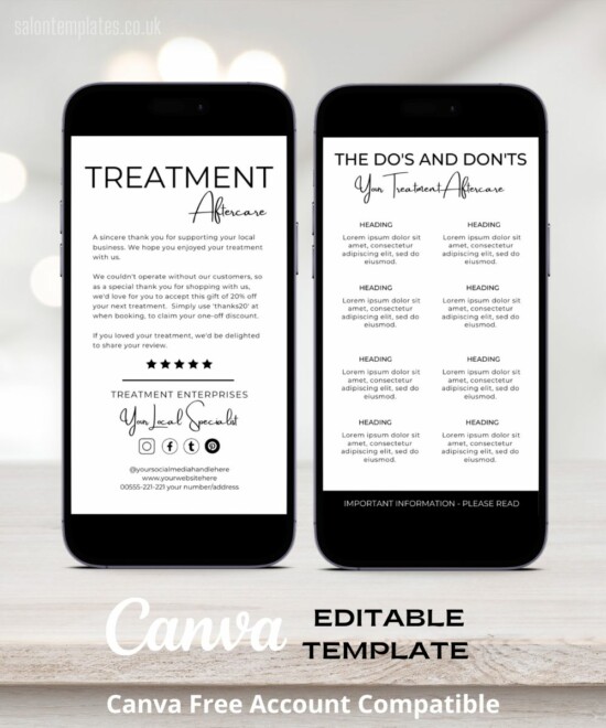 Classy Aftercare Advice Business Card Size Template - (Canva Template - Editable)