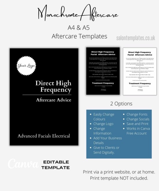 Direct High Frequency Aftercare Advice Template - Monochrome (Canva Template - Editable) - Image 3