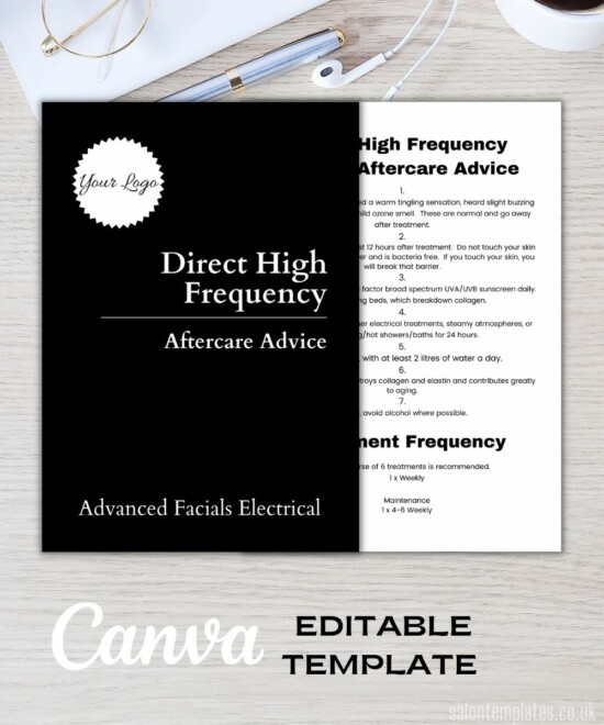 Direct High Frequency Aftercare Advice Template - Monochrome (Canva Template - Editable)