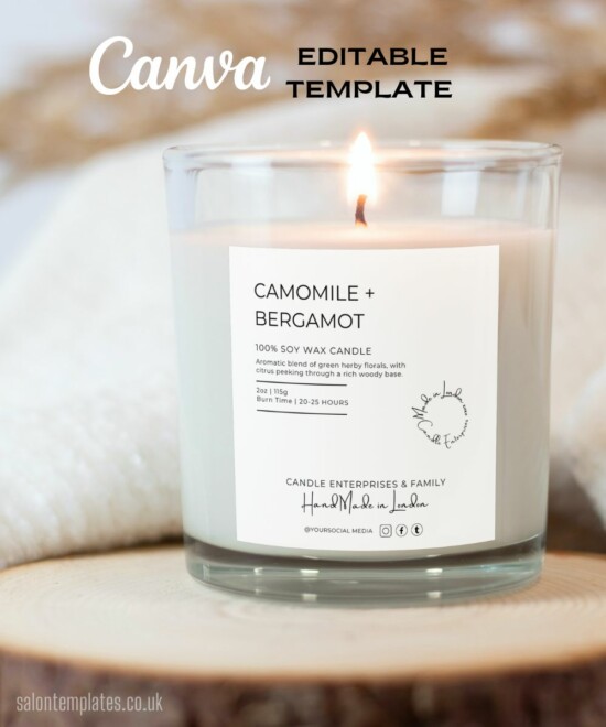 Classy Candle Labels in 4 Sizes and 5 Colours - Easily Edit in Canva