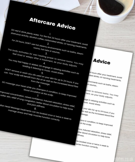 Indian Head Massage Aftercare Advice Template - Monochrome (Canva Template - Editable) - Image 2