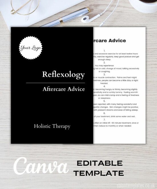 Reflexology Aftercare Advice Template - Monochrome (Canva Template - Editable)