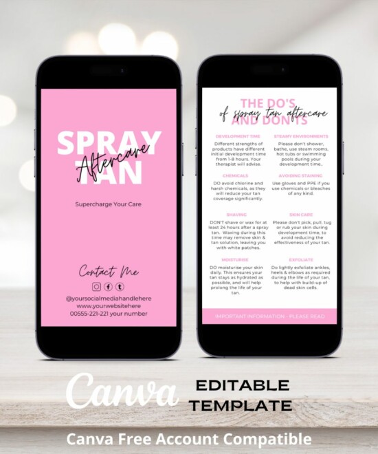 Spray Tan Aftercare Advice  - Business Card Size (Canva Template - Editable)