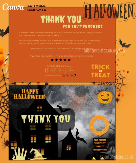 Halloween Thank You Card - Editable Canva Template - Works in Free Account