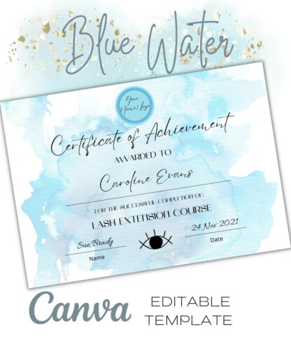 Certificate of Achievement - Blue Water (Canva Editable)