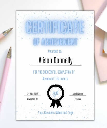 Certificate of Achievement - A Neon Blue (Canva Editable)